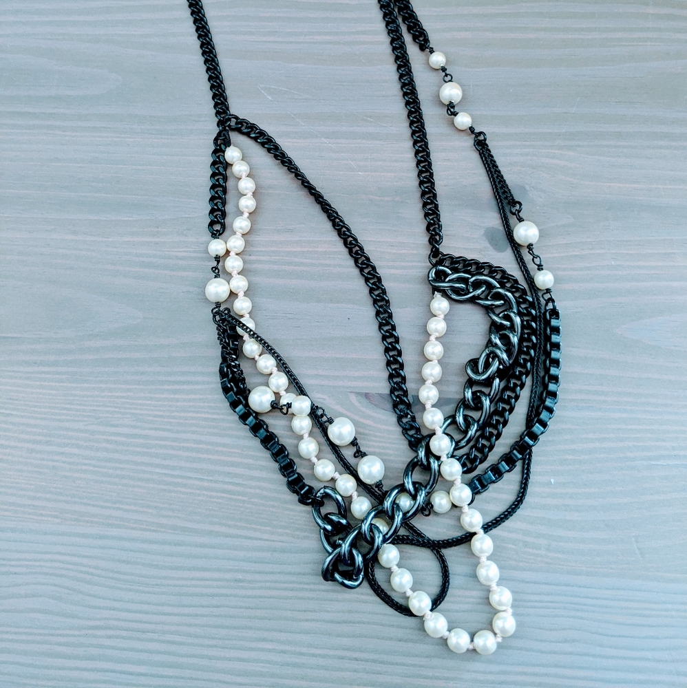 J Crew Pearl and Chain Layered Necklace